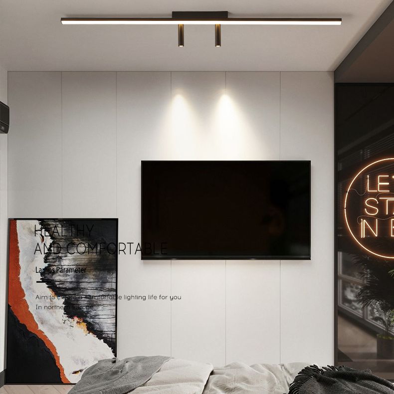 Montaje semiempotrado LED rectangular negro en lámpara de techo interior de acrílico de simplicidad moderna con lámpara de hierro forjado