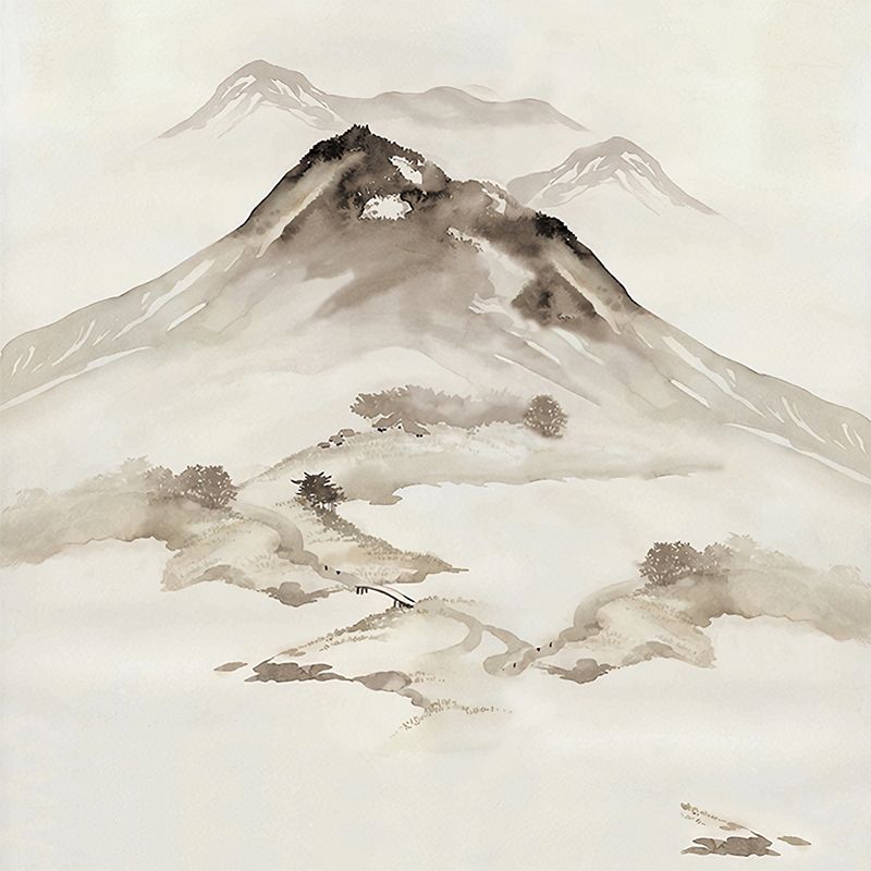 Ink Painting Mountain Peak Murals Chinoiserie Water-Proof Living Room Wall Decor, Custom Size