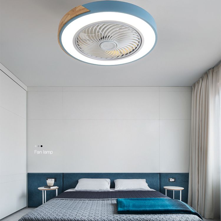 Runde Farbblöcke Deckenventilator Leuchte LED LED Metal Halbmontage Beleuchtung für Schlafzimmer