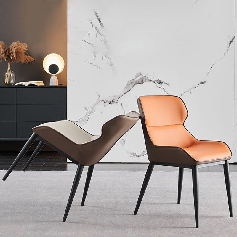 Contemporary Metal Dining Room Chair Arm Faux Leather Side Chair