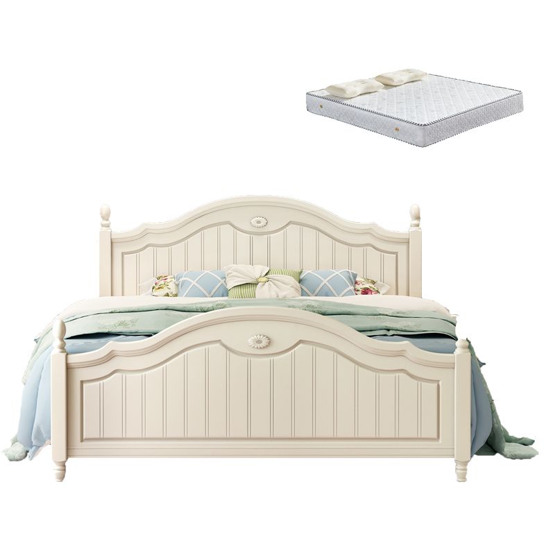 French Country Panel Bed Wood White Bed Frame with Arched Headboard