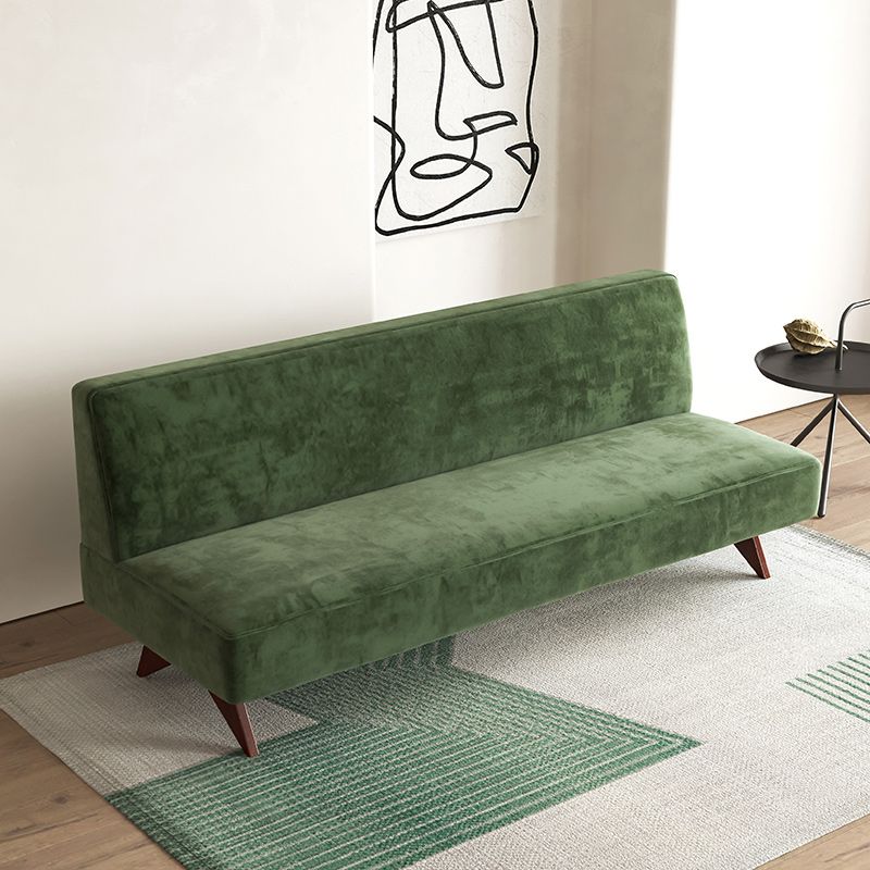 Velvet 31.5-In H Living Room Sofa Walnut Armless Sofa in Green