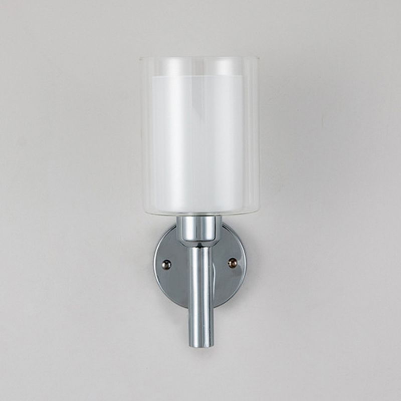 Simple Wall Sconce Cylinder Wall Light Fixture with Glass for Bedroom