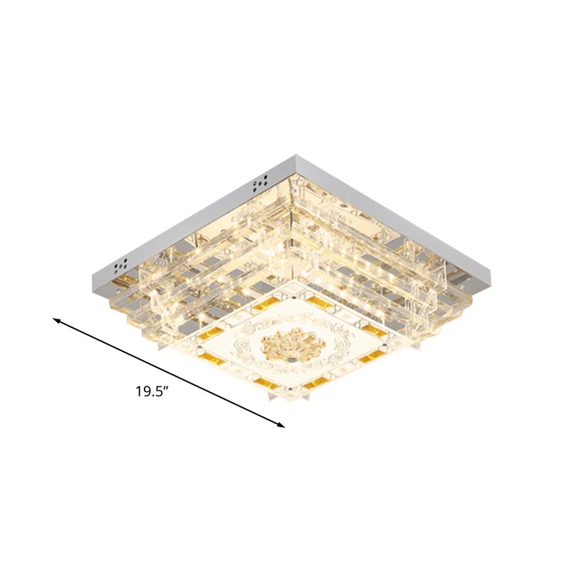 Weiße rechteckige Deckenleuchte, moderner Kristallstab, 19,5"/31,5" breite LED-Deckenleuchte mit 5/7-Farben-Licht
