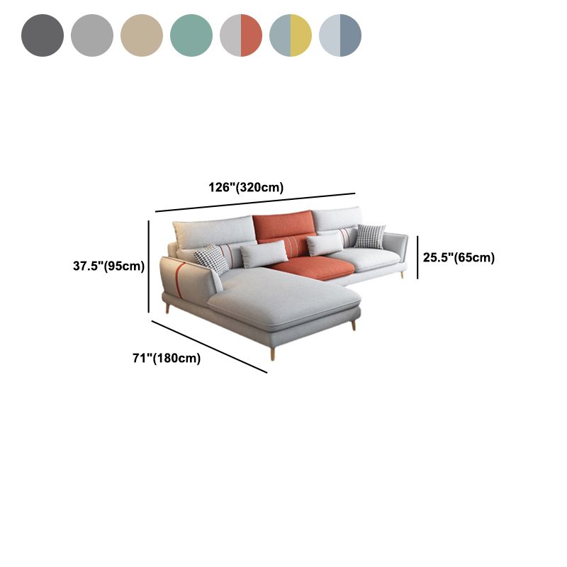 Contemporary Cushions Recessed Arm Living Room Fabric Stationary Sofa Chaise