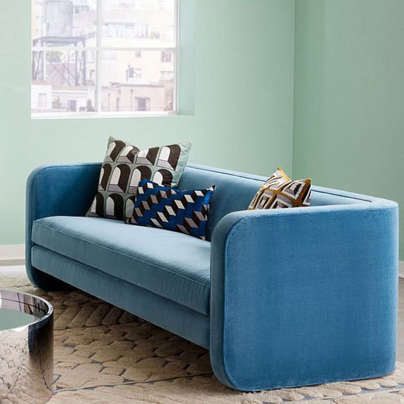 Contemporary Velvet Tuxedo Arm Sofa Loose Back Settee for Living Room