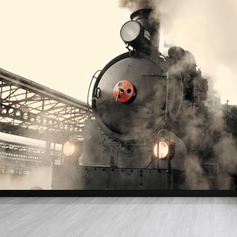 Imposing Train View Mural Decal for Guest Room, Soft Color, Custom Size Available