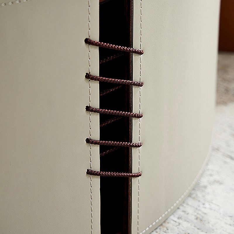 Round White Coffee Table Leather Drum 1 Single Cocktail Table