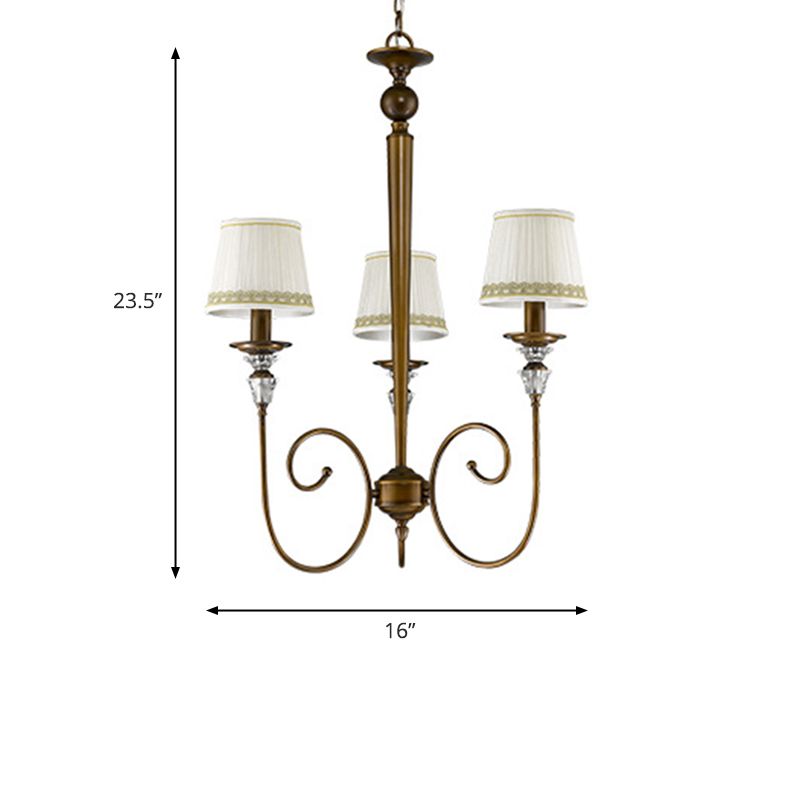 3 Lights Tapered Chandelier Classic White Fabric Pendant Light Fixture for Living Room