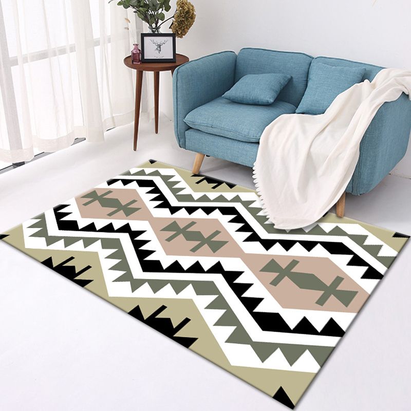 Multi-Color Modern Area Rug Polyester Geometrical Pattern Carpet Washable Stain Resistant Non-Slip Rug for Great Room
