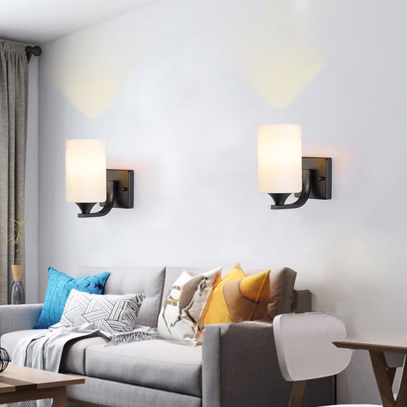 Modern Vanity Lighting Glass Shade Wall Light Fixture in Black for Bathroom