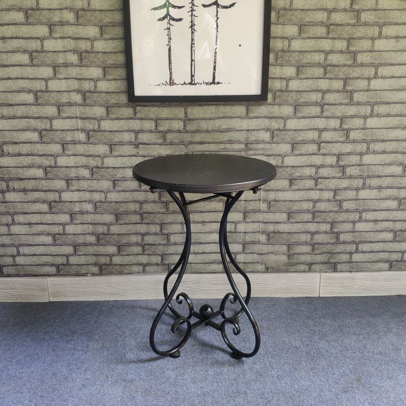 Contemporary Solid Wood End Table Metal Frame Gross Legs Sofa Side Accent Table