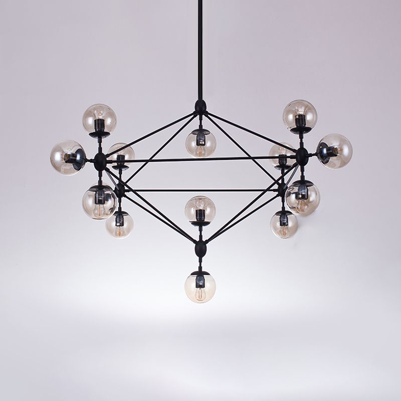Lámparas colgantes negras de araña de metal nórdica con sombra de vidrio para sala de estar