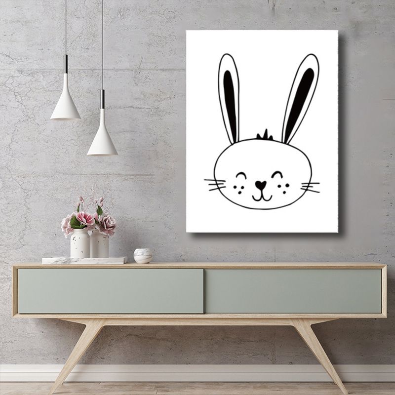 Kids Style Rabbit Wall Art Canvas Textured Pastel Color Painting for Children's Room