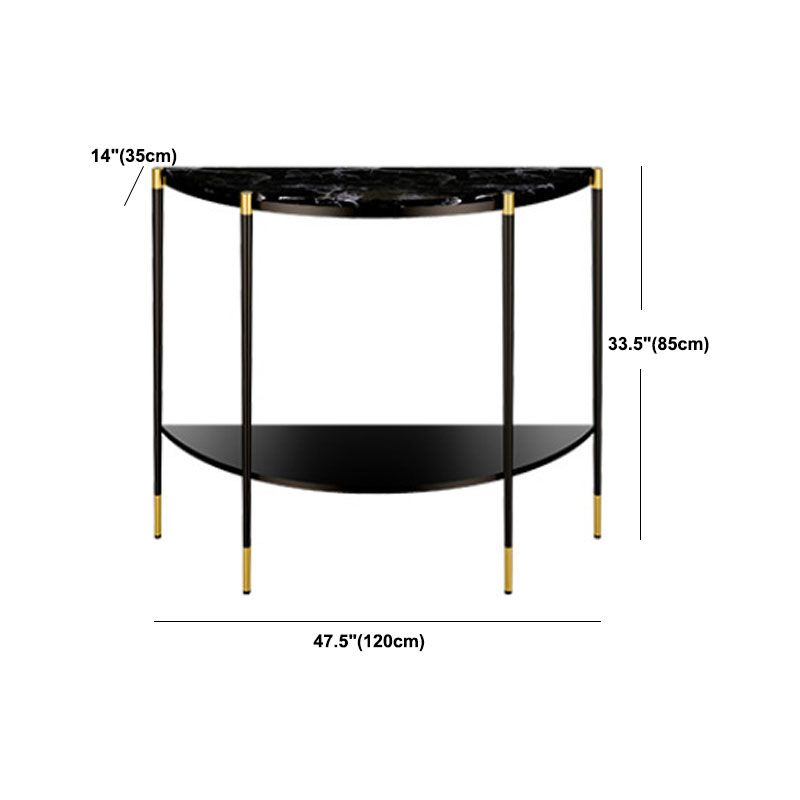 Glam Marble Console Sofa Table Half Moon End Table with Shelves for Hall