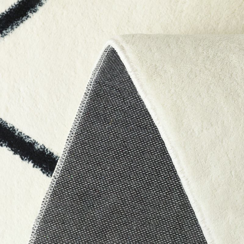 White Tone Casual Area Rug Polyester Lines Print Rug Non-Slip Backing Indoor Rug for Living Room