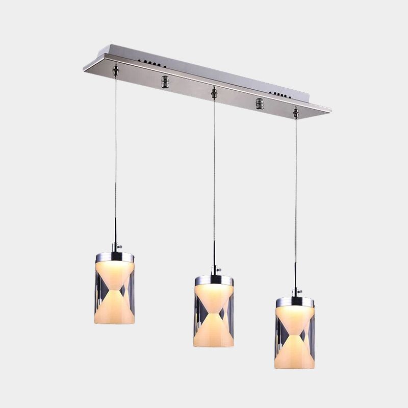 Acrylic Hourglass LED Hanging Light Modernism 3 Bulbs Chrome Cluster Pendant Lamp in Warm/White Light