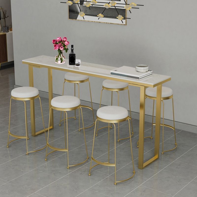 Marble Top Bar Table Rectangle Contemporary Style Pub Table for Cafe