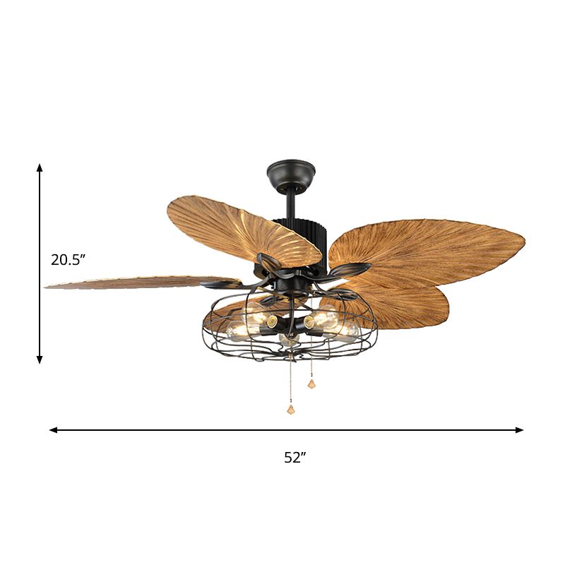 Classical Cage Style Semi Flush Mount Metal 4 Lights Ceiling Fan with Crystal Pendants in Black