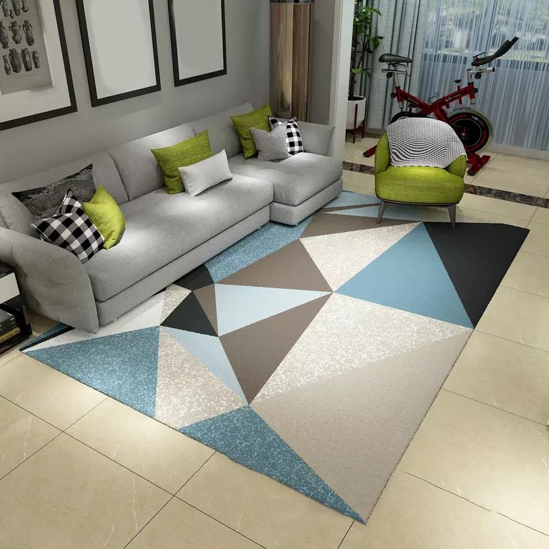 Multi-Colored Living Room Rug Contemporary Geometric Carpet Synthetics Stain Resistant Non-Slip Backing Washable Rug