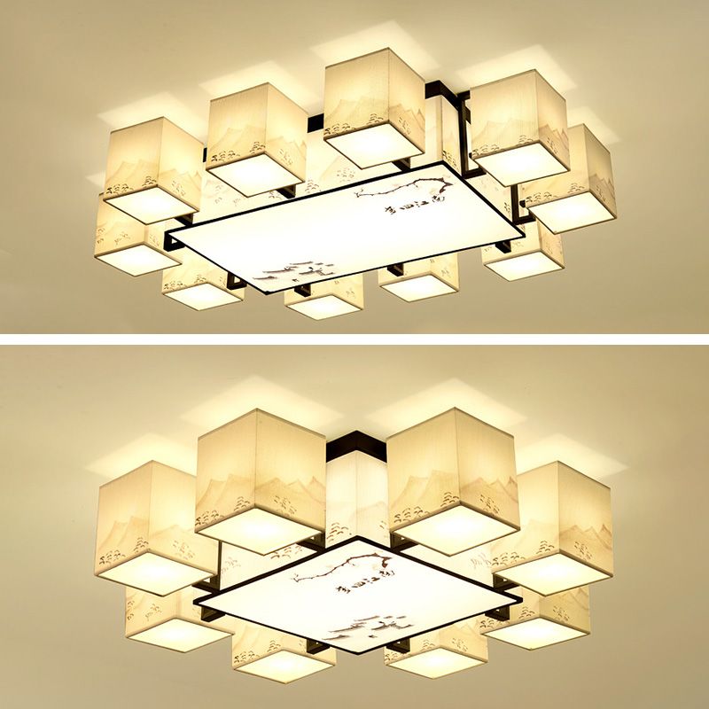 Plafonnier encastré d'intérieur en tissu, 4/6/8/10 lumières, luminaire de style chinois