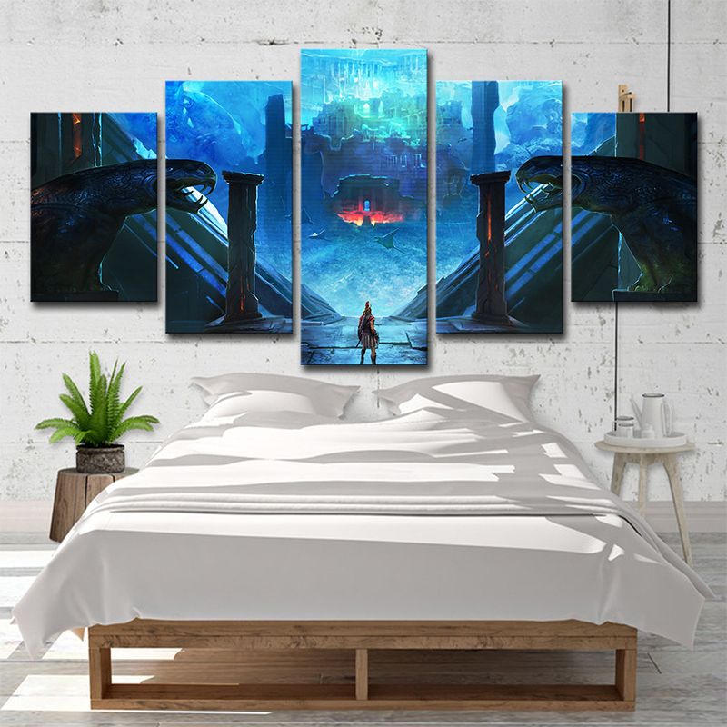 Assassins Creed Odyssey Wall Art Blue Kids Style Canvas Print for Teenage Bedroom