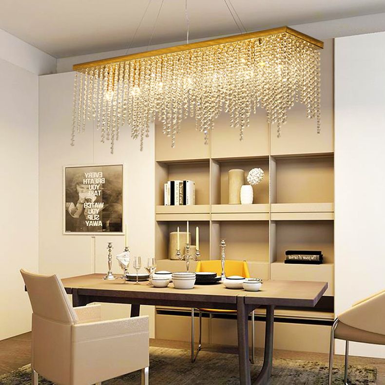 Rectangular Island Light Fixture Modern Crystal Dinning Room Island Pendant Light in Gold