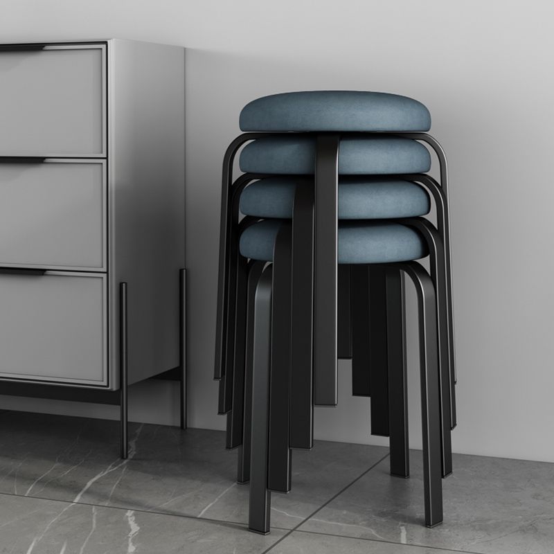 Footstool Ottoman Upholstered Metal Frame Fabric Modern Solid Round Ottoman