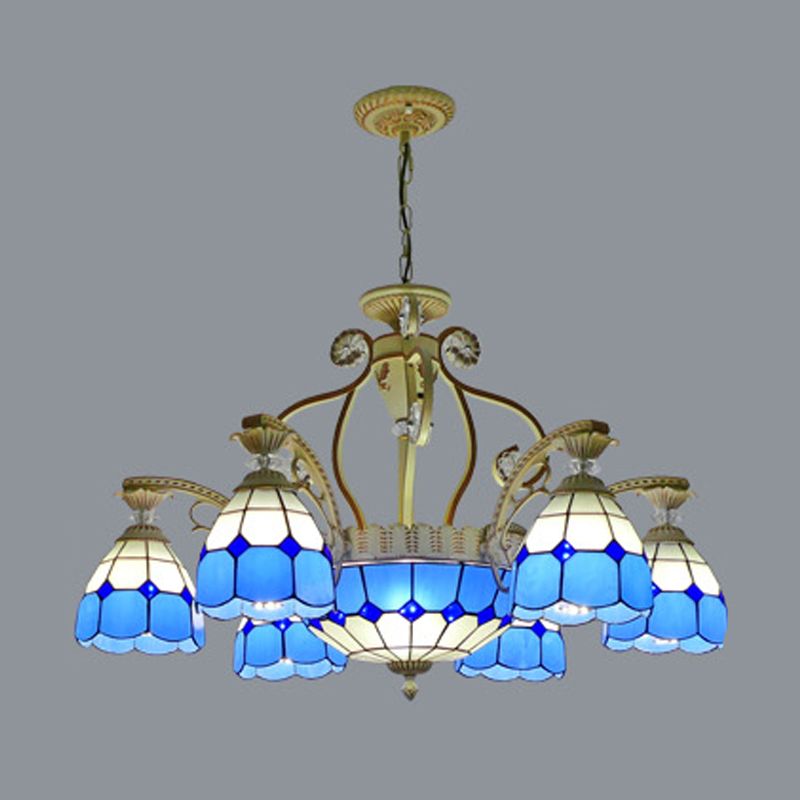 Cut Glass Orange/Blu/Blu Dark Hanging Chandelier a cupola 8/11 Luci a sospensione in stile Tiffany Kit a ciondolo, 31,5 "/37,5"