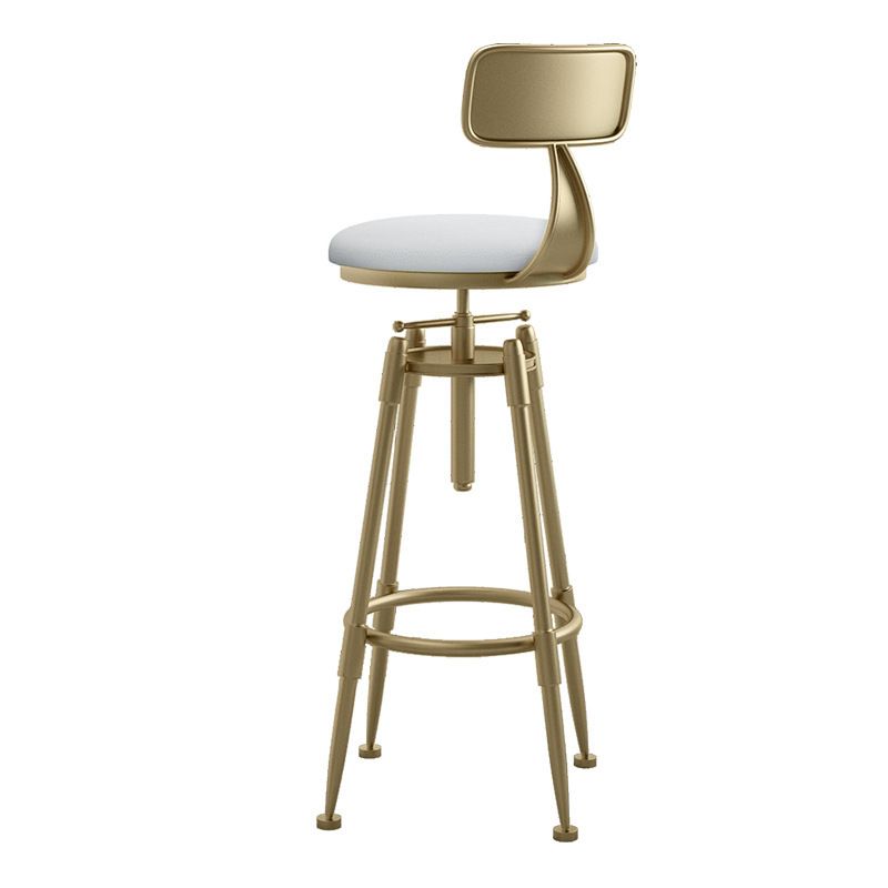 Taburete de bar redondo de terciopelo Glam, reposapiés, taburete de mostrador interior con patas de hierro dorado