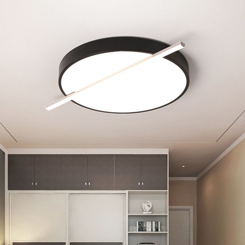 16"/19.5" Dia Drum and Linear Flush Mount Modern Acrylic LED Bedroom Flush Ceiling Light in Black, Warm/White Light
