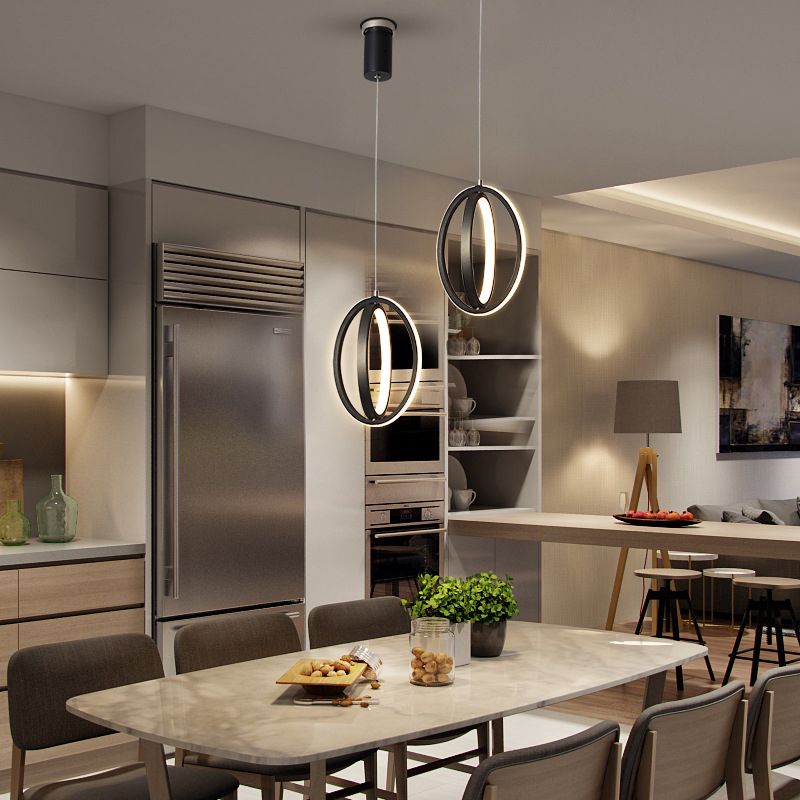 Moderno ciondolo rettangolare da 20 w camera da letto leggero soggiorno a led in alluminio nero