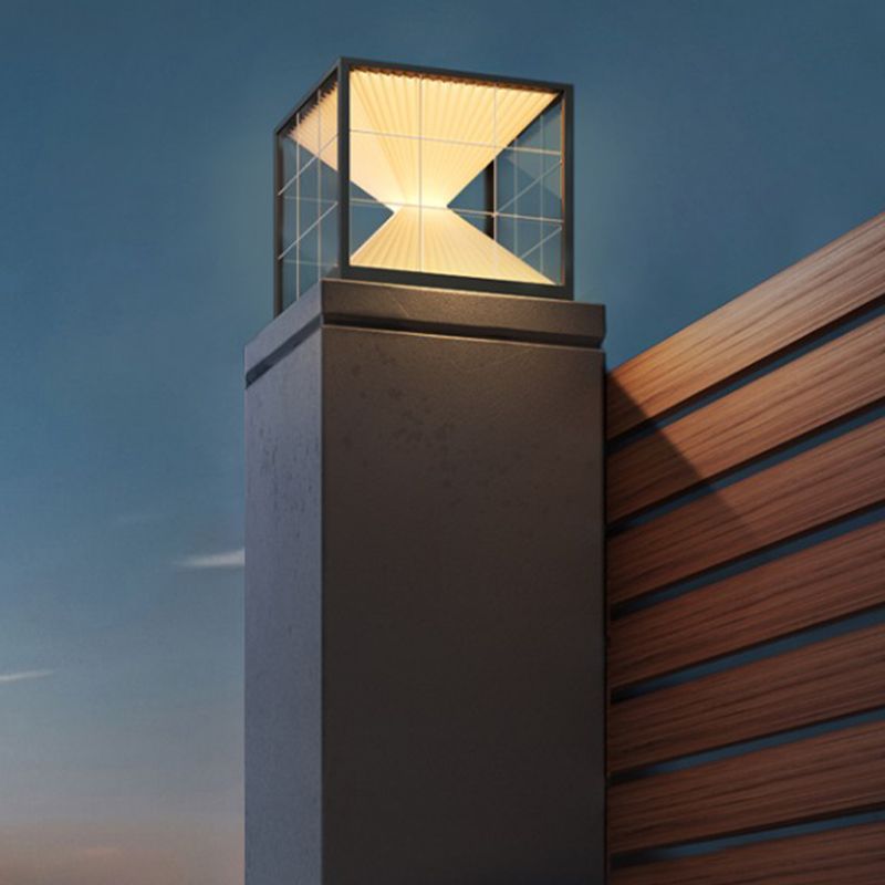 Metal Square Shape Outdoor Light Modern Style 1 Light Solar Pillar Light in Black