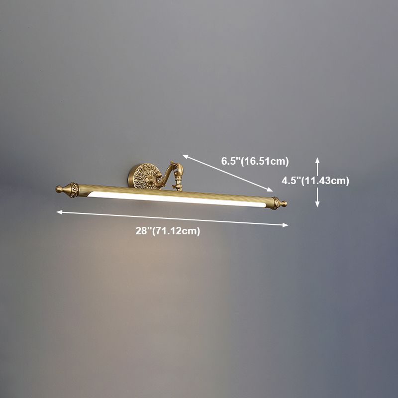 Linear Shape Metal Wall Sconce Modern Style 1-Light Mirror Wall Mounted Light in Brass