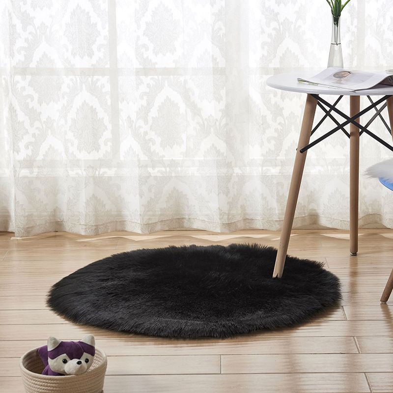 Minimalist Solid Color Rug Simple Round Carpet Polyester Living Room Shag Rug with Non-Slip Backing