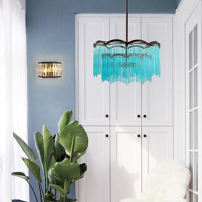 3 luces Candelier de comedor Ligero/azul de cristal transparente Luz colgante con diseño redondo