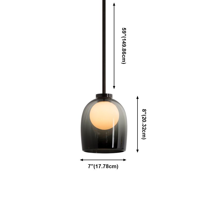 Light a sospensione moderno a cuoio artistico Lampada sospesa con tonalità in vetro di fumo