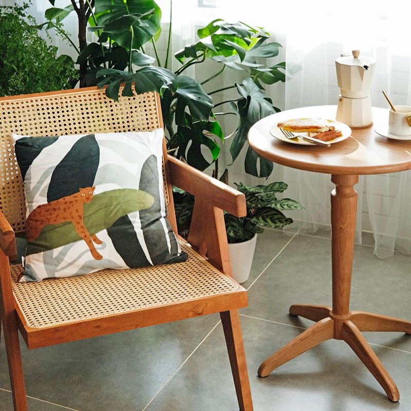 Modern Style Solid Rubberwood Chair Set Open Back Arm Dining Room Chairs