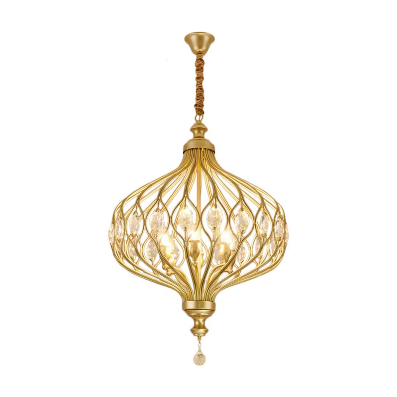 Modern Lantern Metal Pendant Light 4/5 Light Chandelier Light in Black/Brass with Faceted Crystal Accent