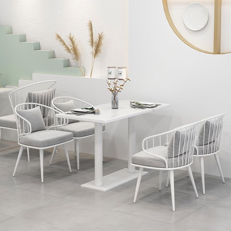Metal Upholstered Dining Chair Windsor Back Arm Chair in White