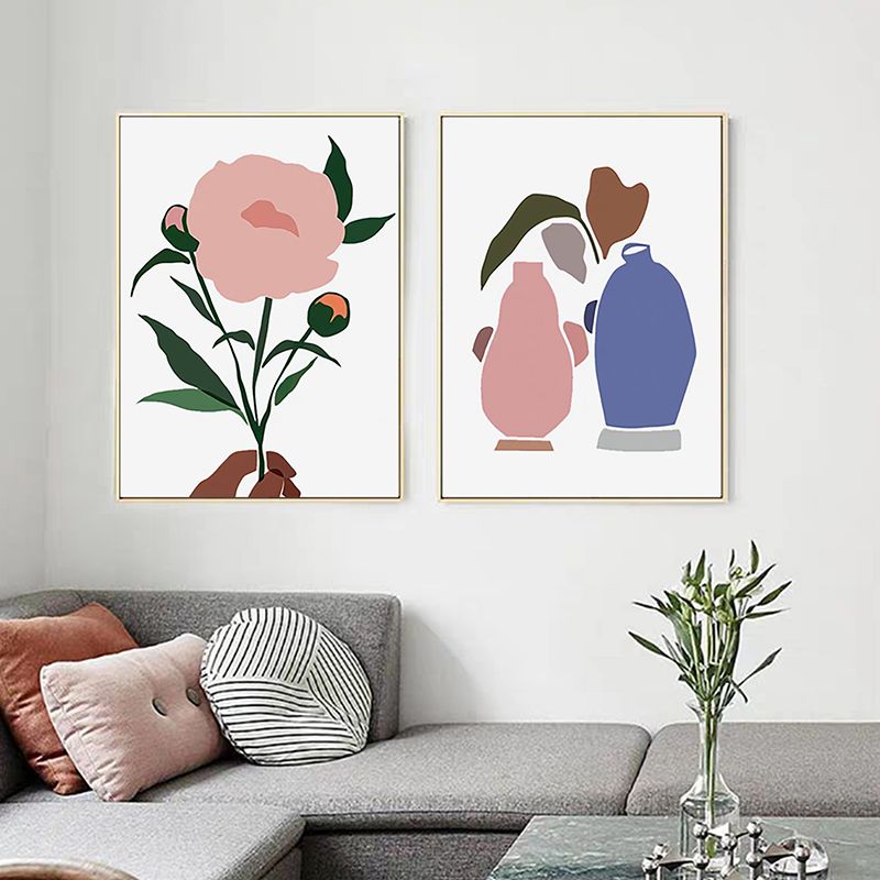 Pastellfarbener Leinwanddruck im nordischen Stil, Vase und Blumen-Wandkunst-Dekor für die Küche