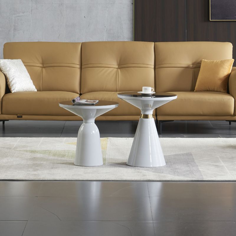 Dia 19.69" Round Black Glass Top End Table Modern Cone Shape Side Table
