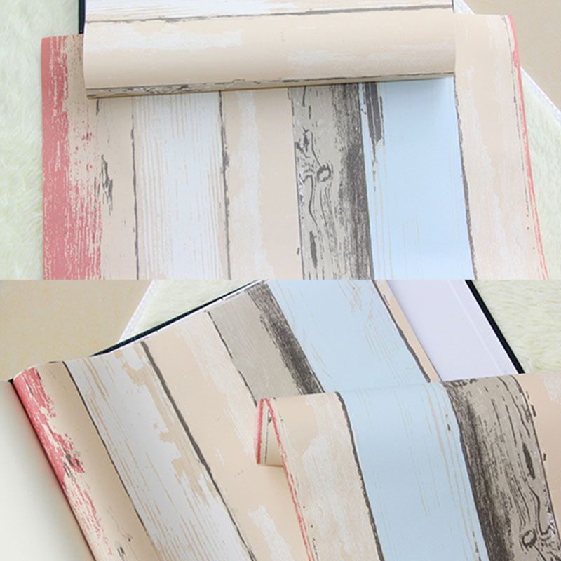 Rotolo di carta da parati antimacchia per rivestimento murale effetto legno multicolore per l'arredamento di caffetterie, non incollato