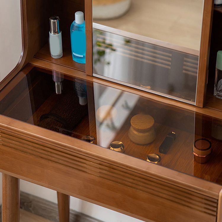 Modern Drawer Dressing Table Solid Wood Dresser Mirrored Vanity in Brone