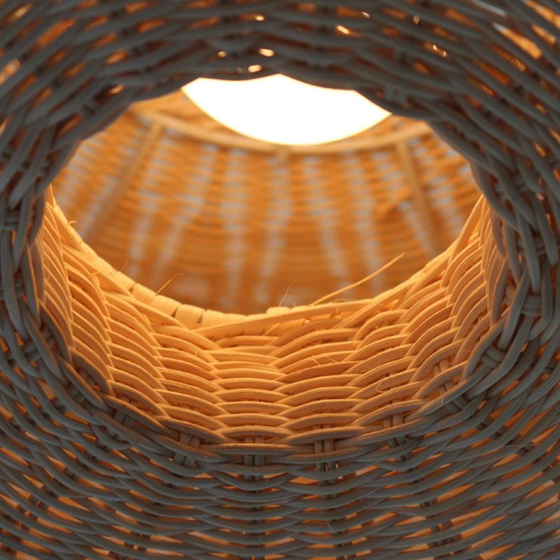 Tradition 1 Bulb Pendant Lighting Wood Cone Hanging Lamp Fixture with Bamboo Shade