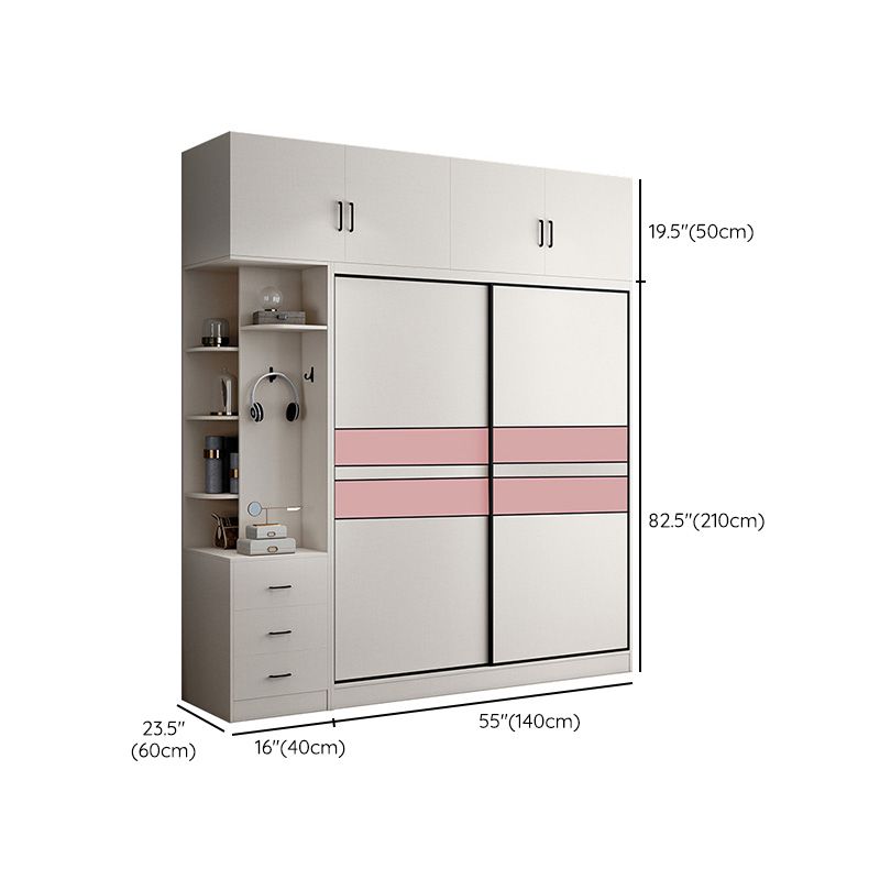 White Colour Wooden Wardrobe Rod Included Wardrobe Wardrobe Closet with Sliding Door