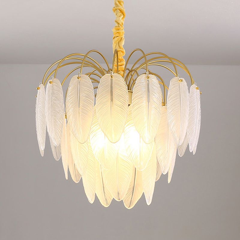 Feather Glass Ceiling Chandelier Modern Creative White Hanging Ceiling Light for Girl Bedroom