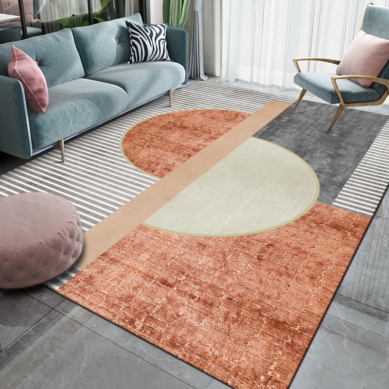 Orange Modern Rug Polyester Semicircle Rug Washable Area Rug for Home Decor