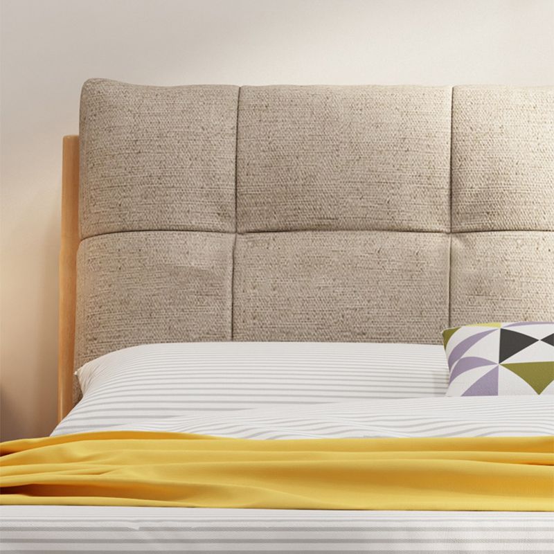 84.65 inch Wide Mid-century Bed Frame Solid Wood Bed with Upholstered Headboard