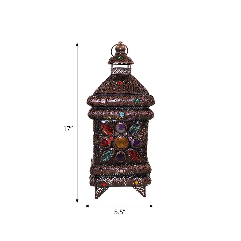 1-Licht-Metall-Nachttisch-Lampe Bohemian Bronze Laternen Wohnzimmer Nachttisch Beleuchtung